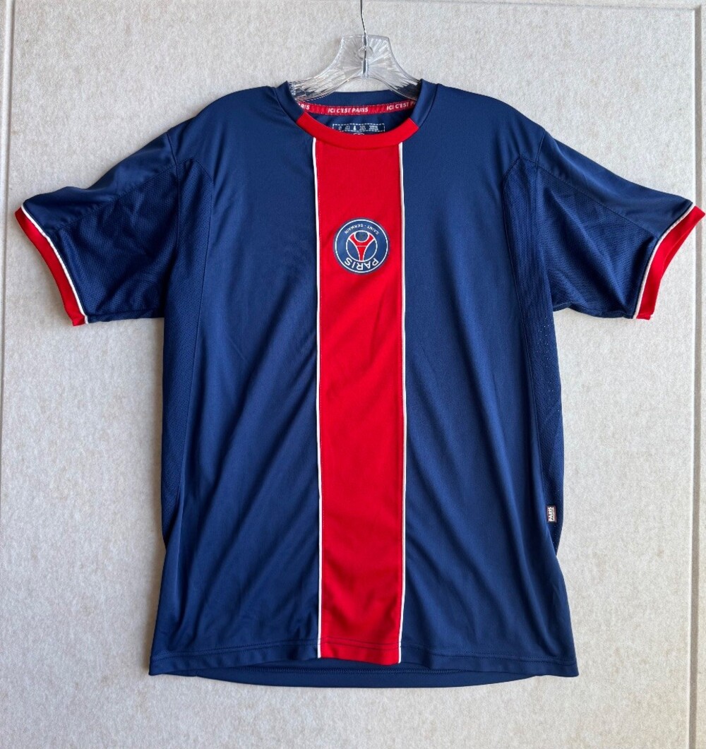 Paris Saint Germain PSG 2016 Soccer Jersey Shirt Mens L Navy Red ICI C’EST PARIS